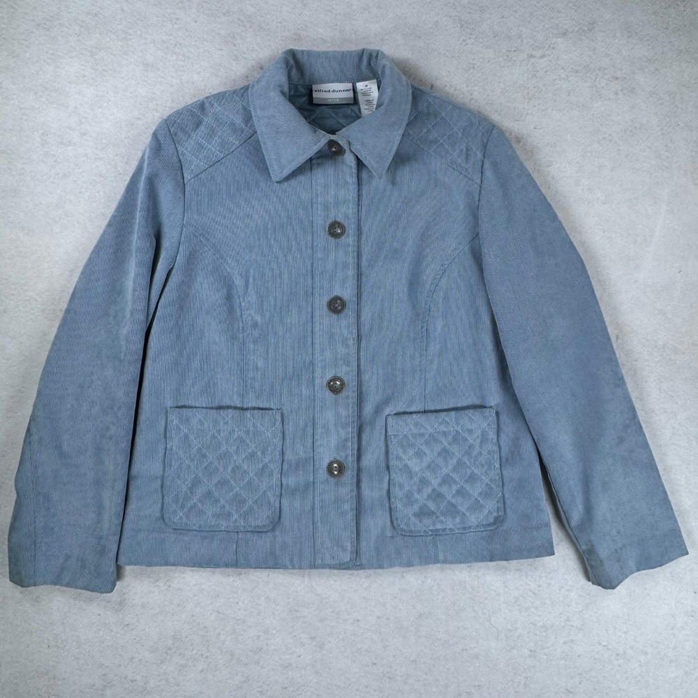 Alfred Dunner Petite Blue Corduroy Quilted Jacket Button Front Size 8P - Picture 2 of 8